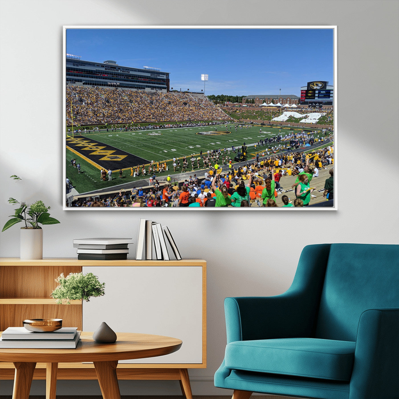 38399-MGV-FC-36X24_White-University of Missouri Tigers Football Team Print - Columbia Faurot Field Memorial Stadium Wall Art