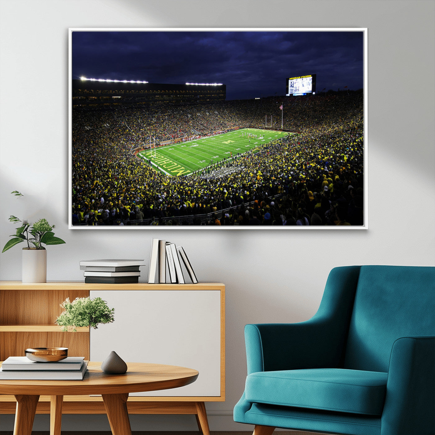 15448-MGV-FC-36X24_White-Michigan Wolverines Football Canvas Wall Decor, Football Team Print - Ann Arbor Michigan Stadium