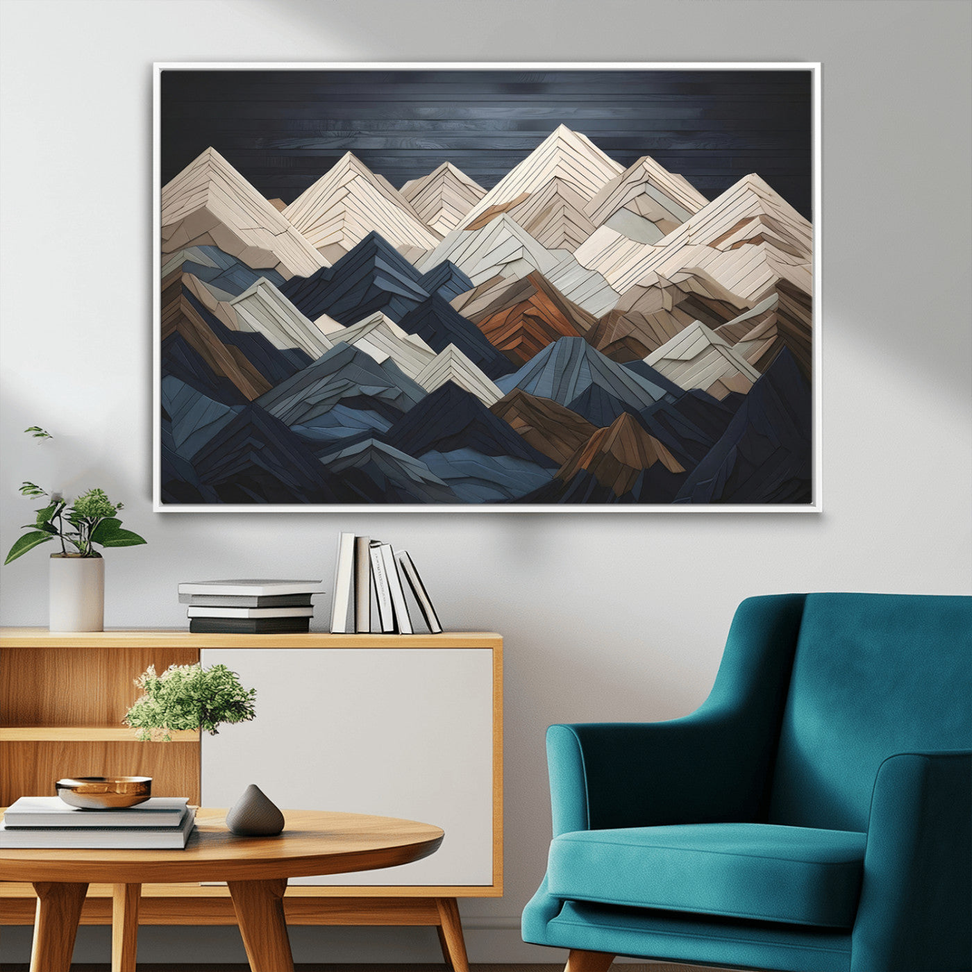12896-MGV-FC-36X24_White-Mountain Wall Art – Modern Abstract Landscape Canvas Print with Layered Peaks, Contemporary Nature Decor for Living Room or Office