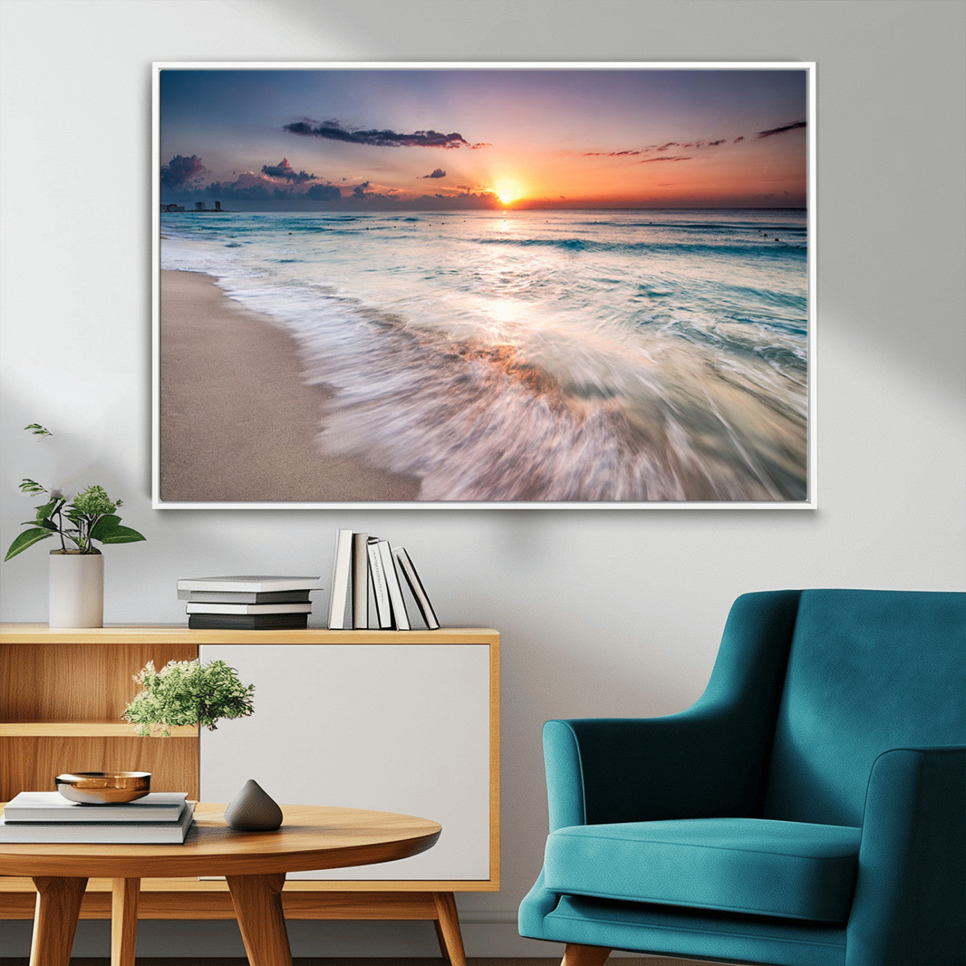 -Sunset Beach Wall Art – Soothing Coastal Landscape, Ready to Hang for Tranquil Home Decor
