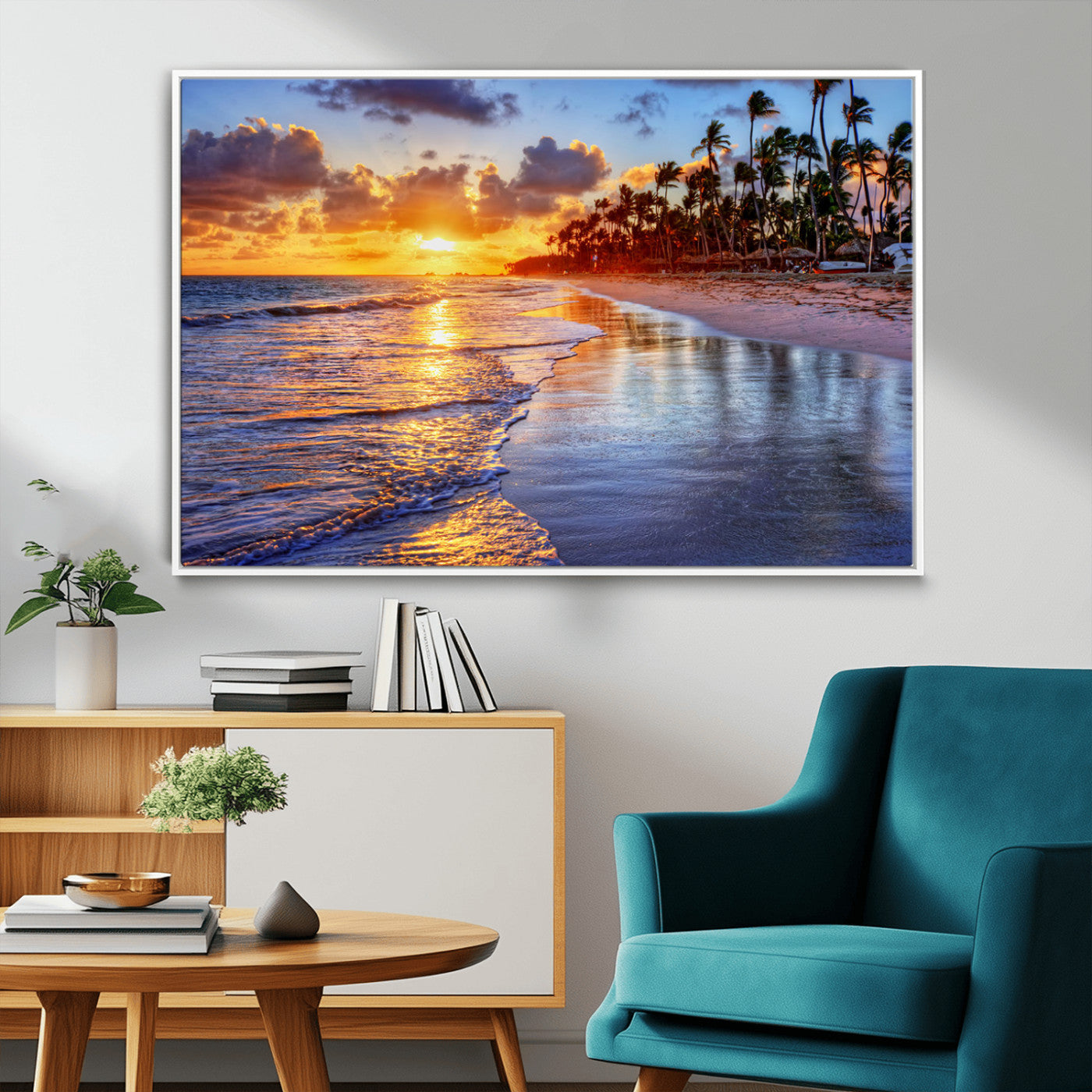32177-MGV-CV-36X24-Serene Beach Sunset Wall Art Canvas- Coastal Seascape Print for Living Room or Bedroom, Ocean Waves