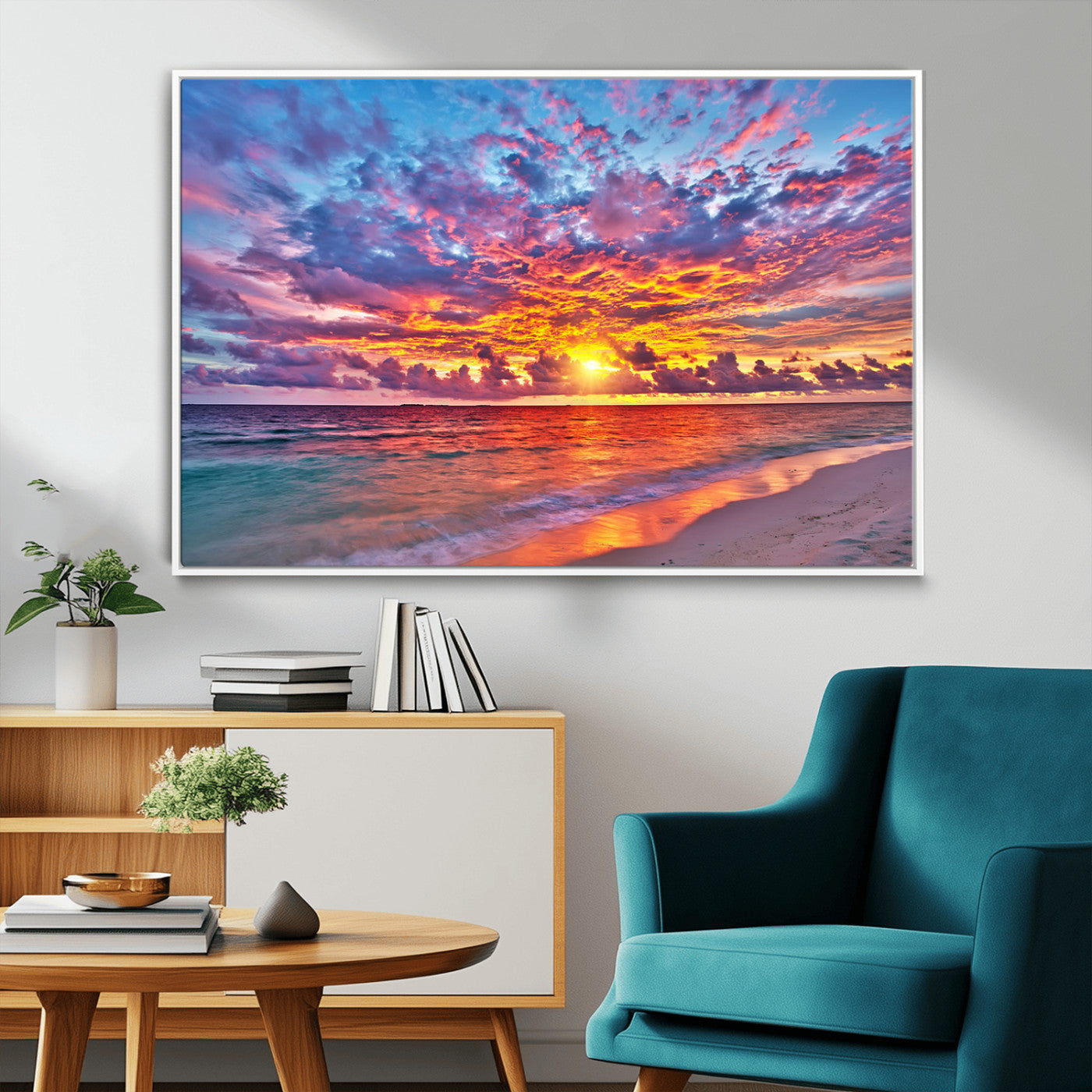 12616-MGV-FC-36X24_White-Vibrant Sunset Beach Wall Art - Ocean Sunset Canvas Print | Coastal Wall Art Decor Stunning Sunset