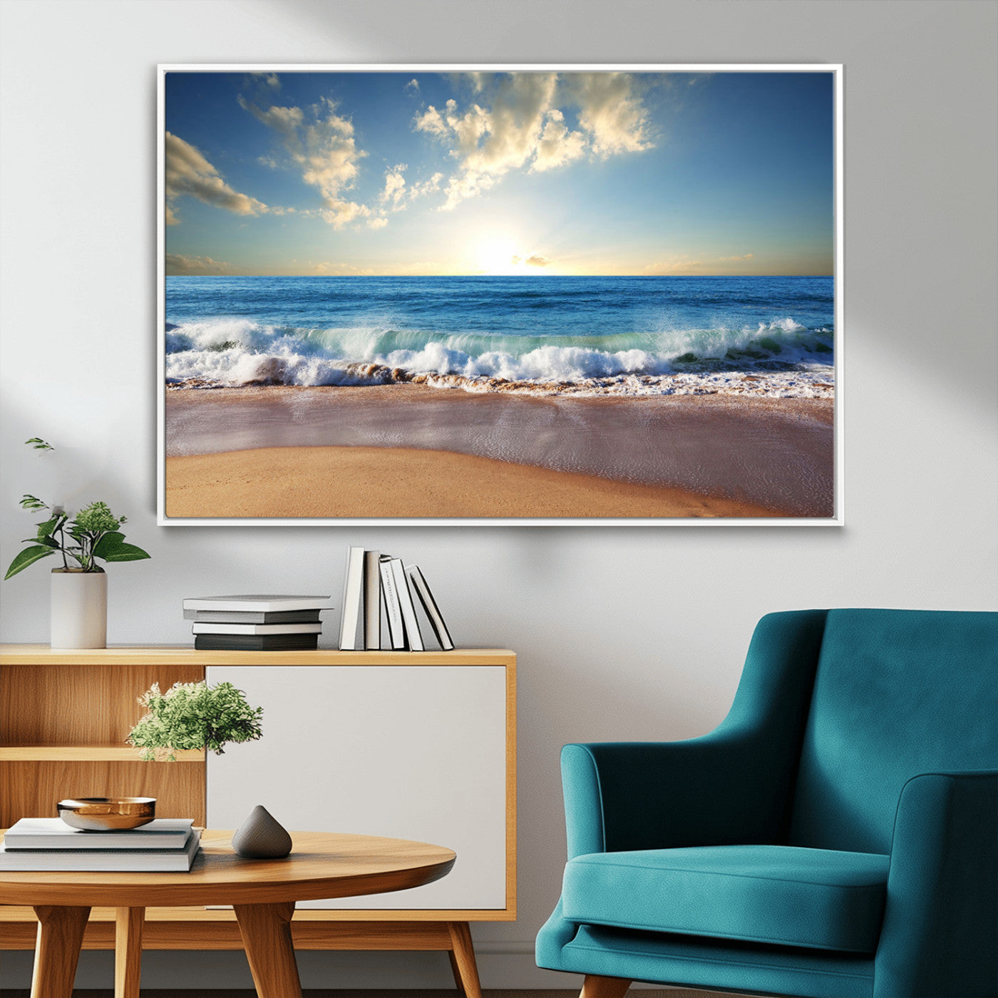 -Serene Ocean Sunset Canvas Wall Art - Beach Waves at Sunset, Ready to Hang