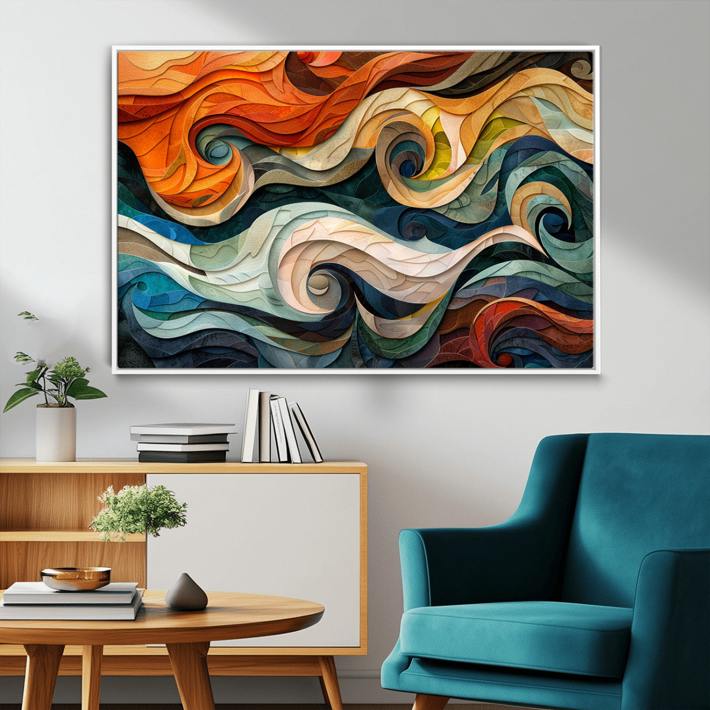 98463-MGV-FC-36X24_White-Abstract Wave Wall Art | Ready to Hang Framed Canvas Print | Vibrant Home Decor for Modern Spaces