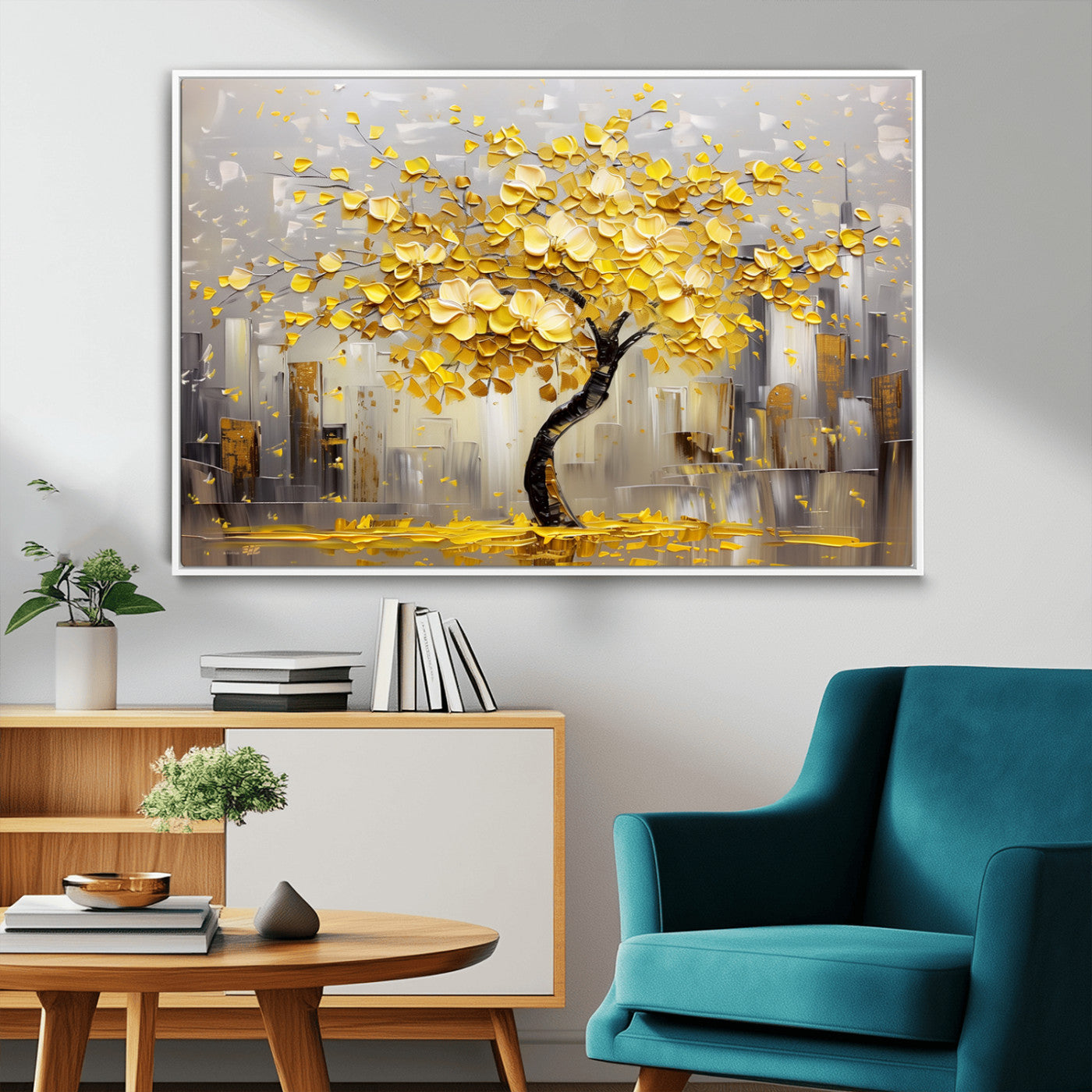 45538-MGV-FC-36X24_White-Golden Tree Canvas Print | Abstract Wall Art for Modern Homes | Ready to Hang Framed Artwork