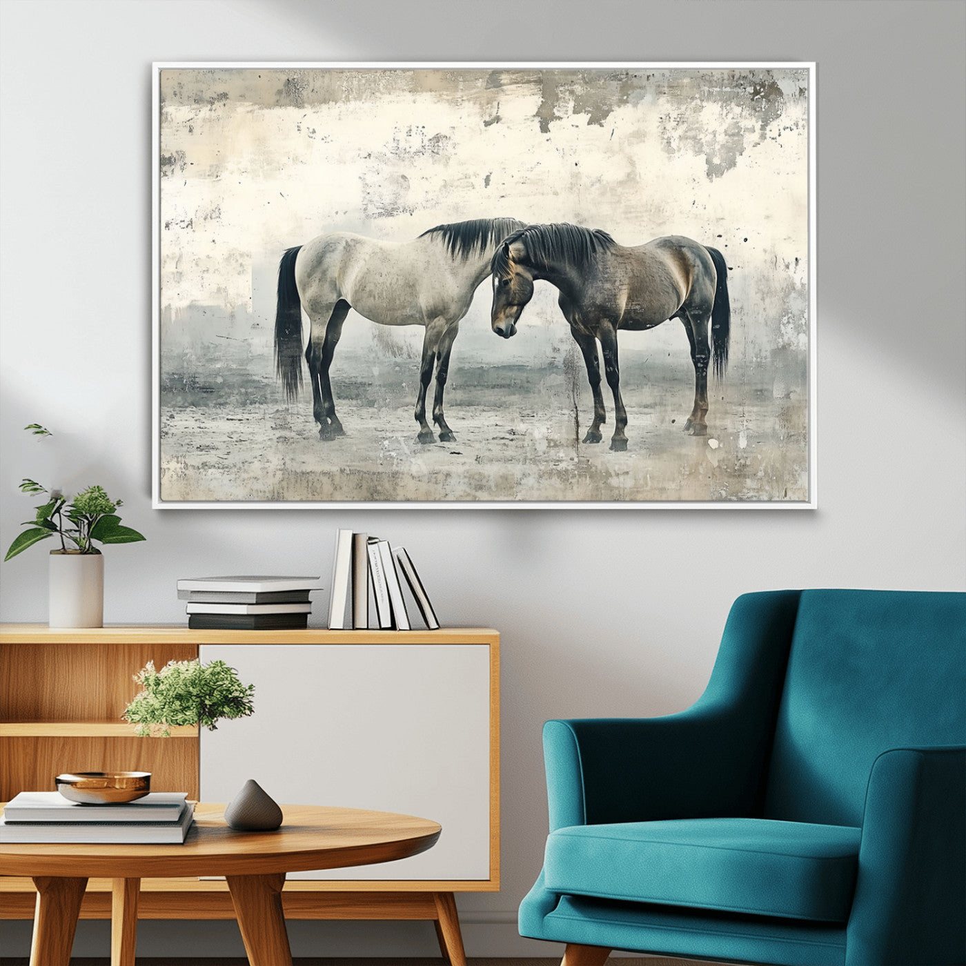 33288-MGV-FC-36X24_White-Chines Style Majestic Horses Wall Art | Ready to Hang and Framed Triptych Print | Western Farmhouse