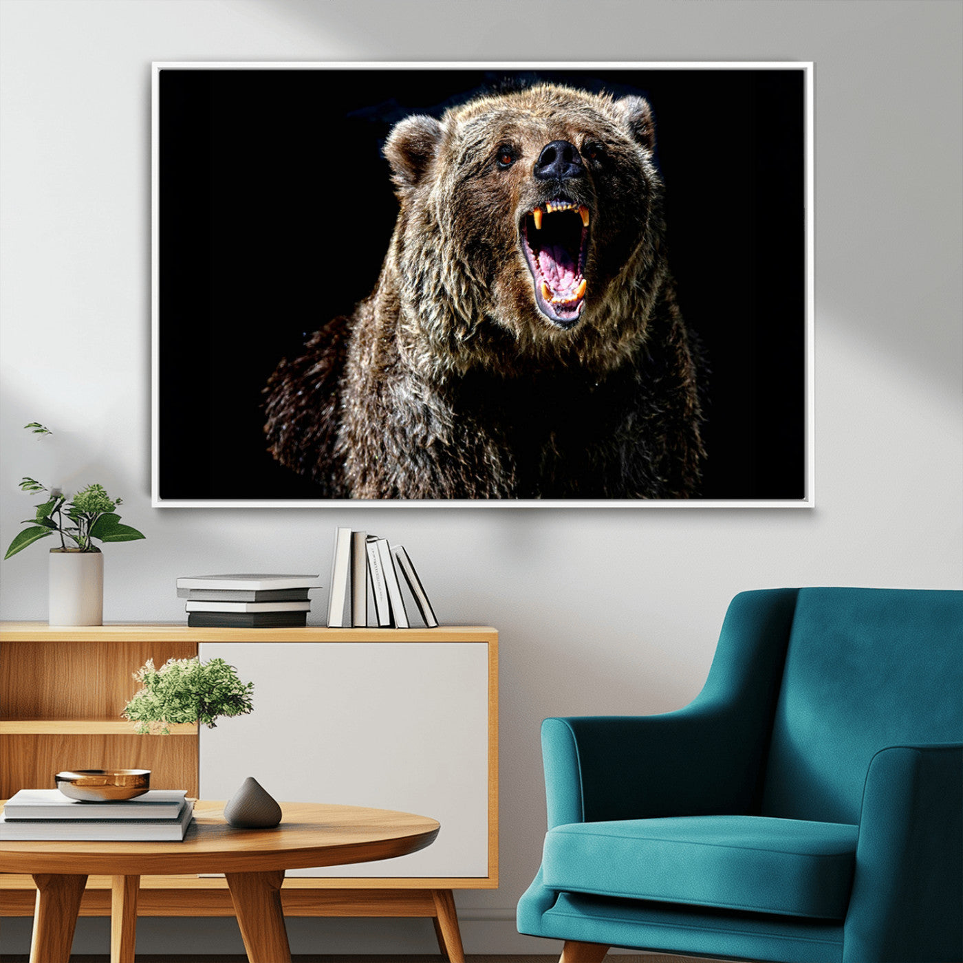 -Grizzly Bear Canvas Print | Wildlife Wall Art for Cabin Decor | Ready to Hang Framed