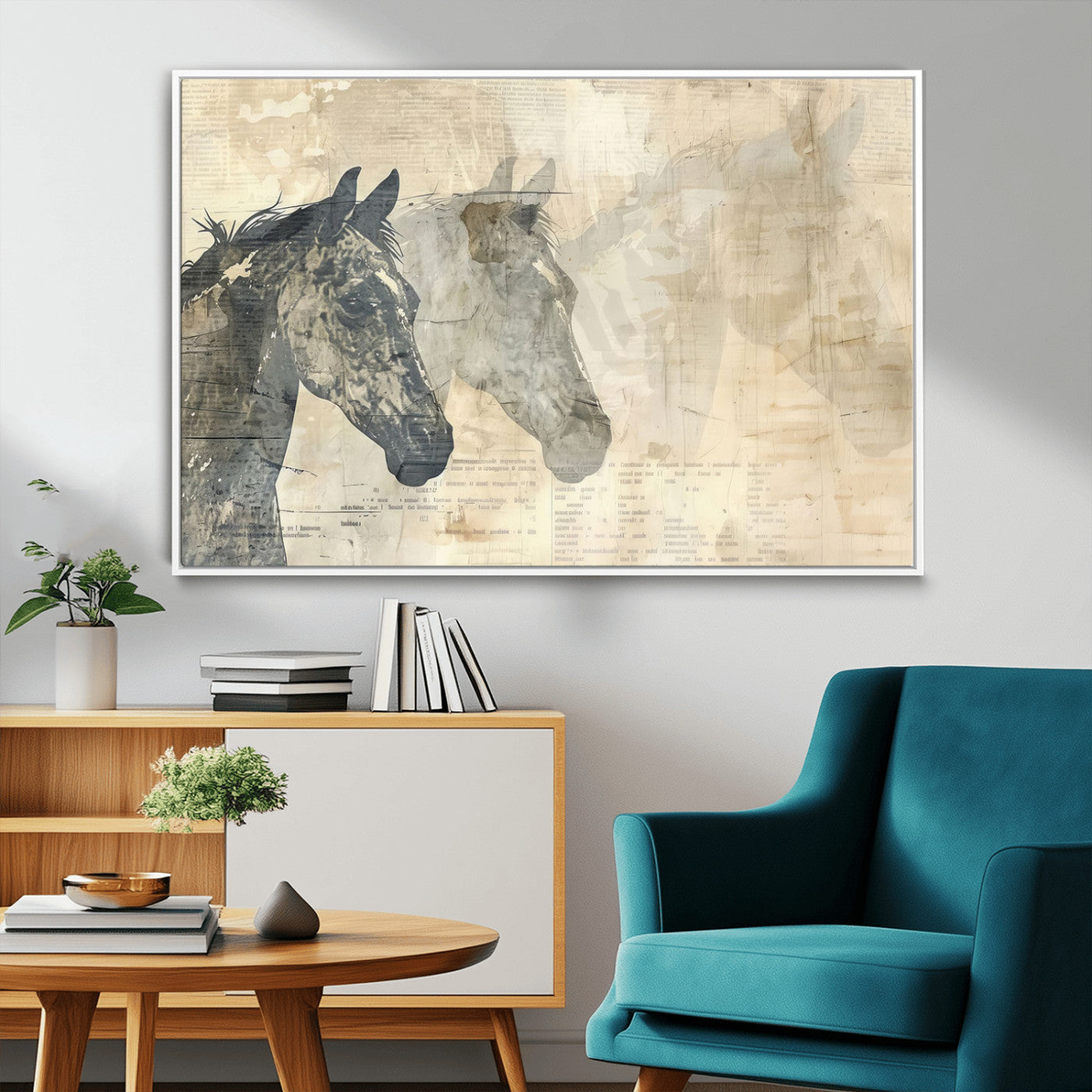 64301-MGV-FC-36X24_White-Abstract Horse Canvas Print | Modern Farmhouse Wall Art | Ready to Hang Framed