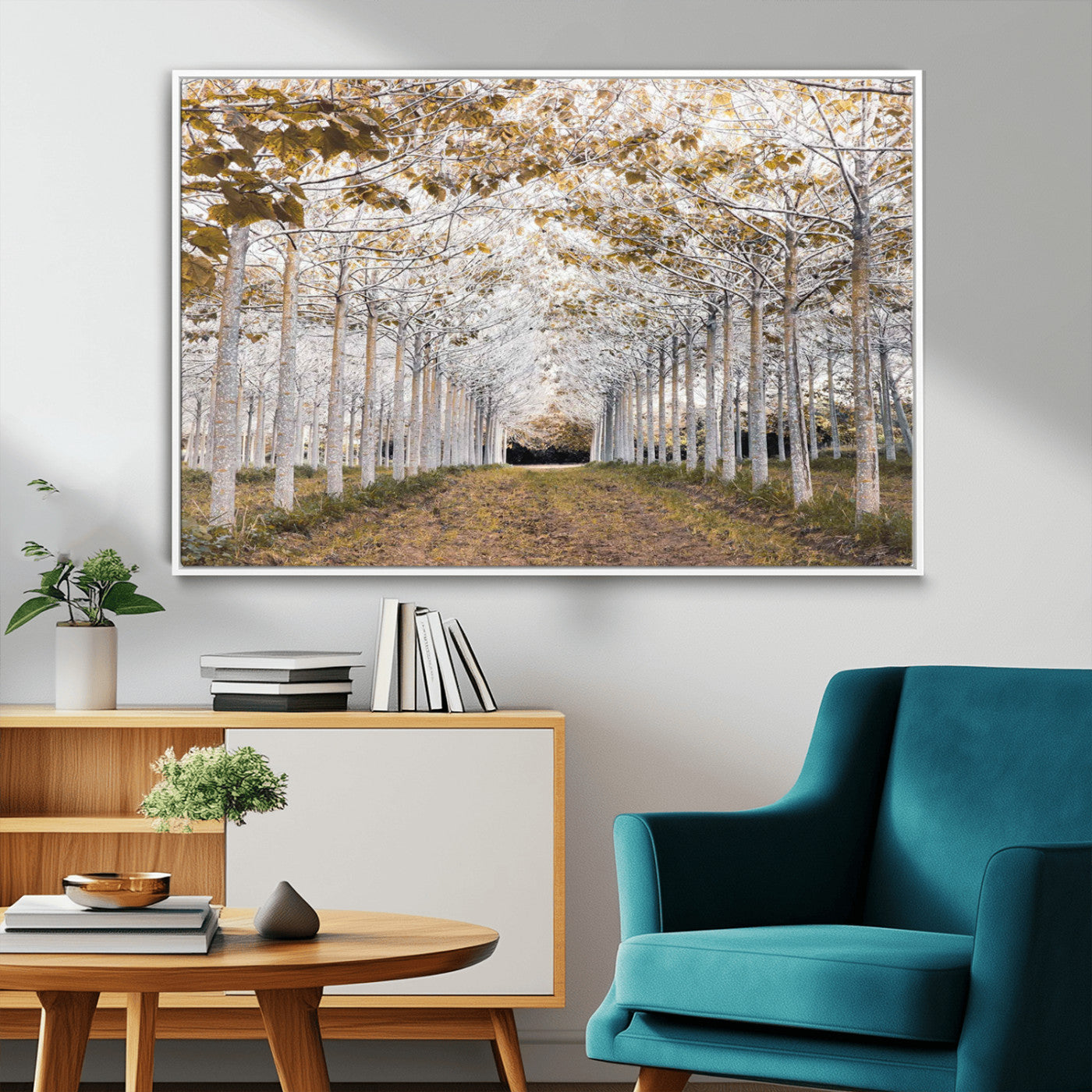 41104-MGV-FC-36X24_White-Forest Grove Wall Art | Serene Pathway Canvas Print | Ready to Hang and Framed Nature Wall Decor for