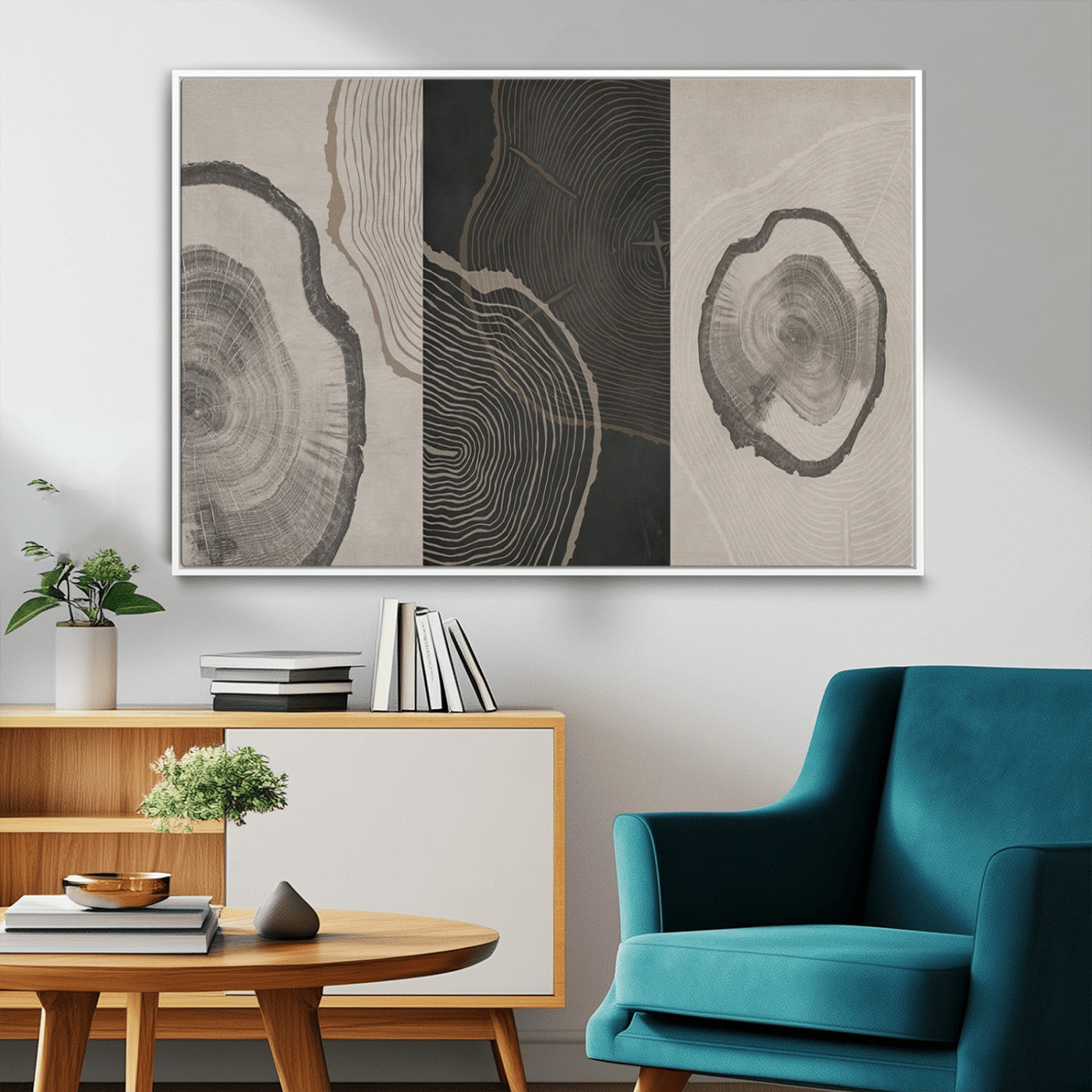 25407-MGV-FC-36X24_White-Modern Abstract Tree Ring Canvas Art Set | 3 Panel Large Tree Ring Design for Living Room, Office,