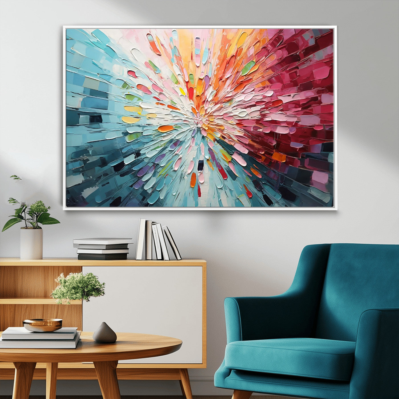 47065-MGV-CV-36X24-Radiant Bloom Abstract Floral Wall Art Canvas Print - Colorful Burst - Modern Living Room Decor -