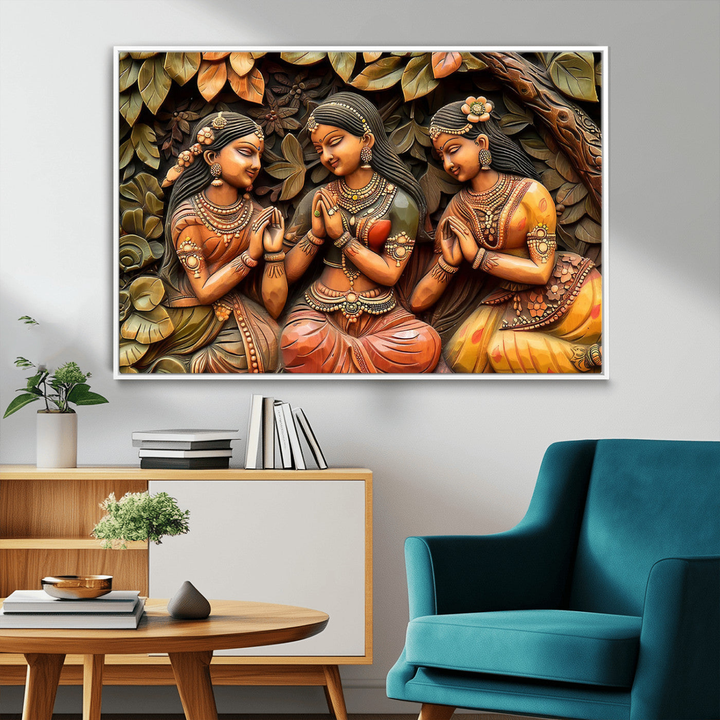 12926-MGV-FC-36X24_White-Indian Woman Statue Wall Art Canvas Print