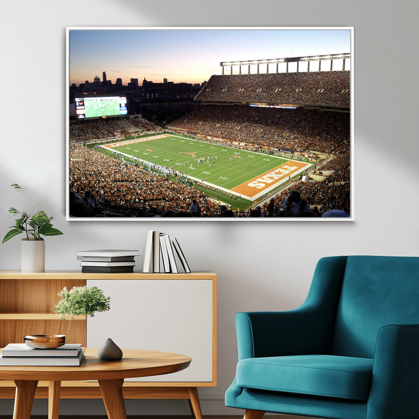 11455-MGV-FC-36X24_White-Darrell K Royal-Texas Memorial Stadium Canvas Wall Art - Texas Longhorns Football Match