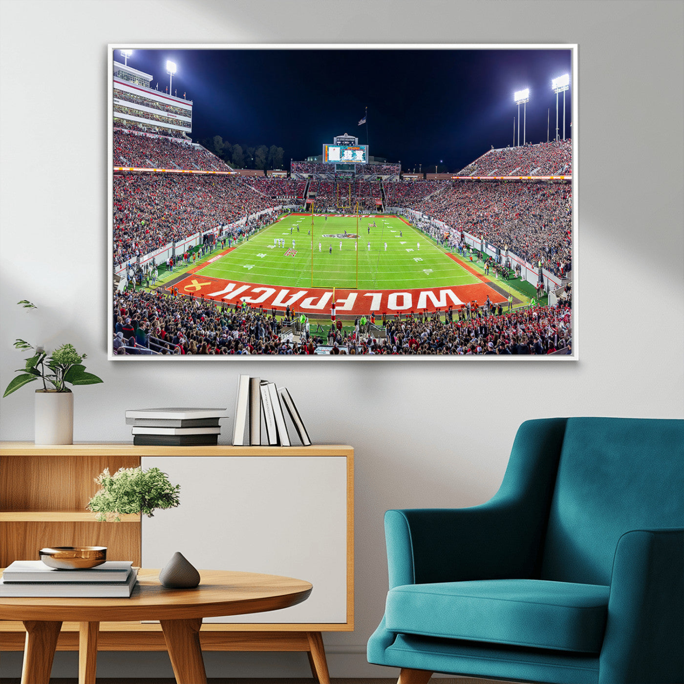 80943-MGV-FC-36X24_White-Wolfpack Football Team Print - Raleigh Carter-Finley Stadium Wall Art Canvas Print