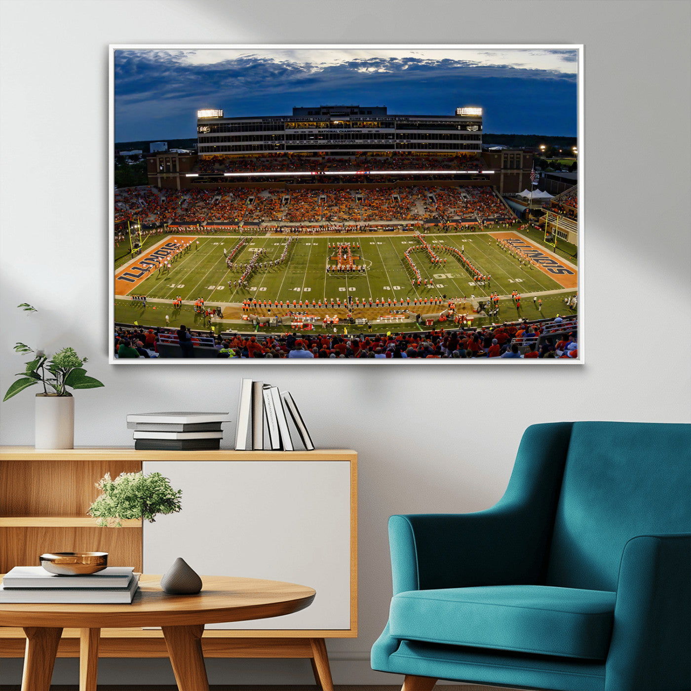 44513-MGV-CV-36X24-University of Illinois Fighting Illini Football Team Print - Champaign Illinois Memorial Stadium