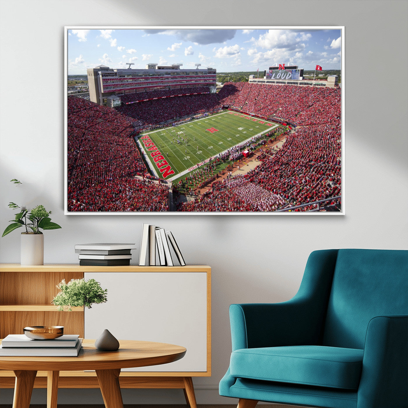 84975-MGV-FC-36X24_White-University of Nebraska Cornhuskers Football Team Print - Lincoln Memorial Stadium Wall Art Canvas