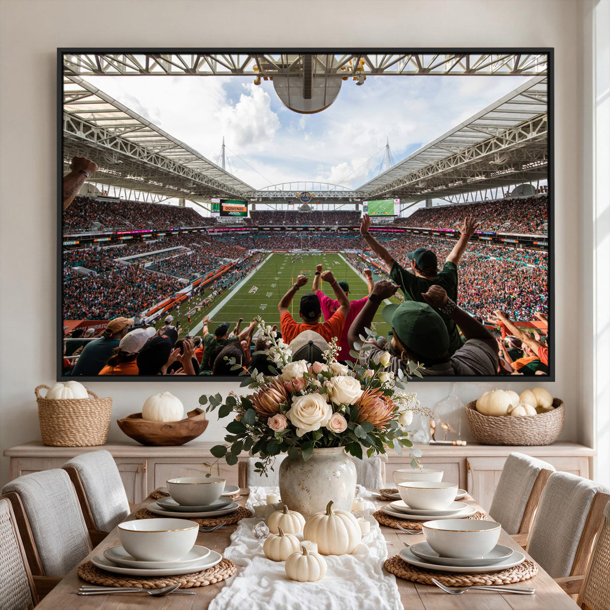 66239-PAN-FL-20X10 - Miami Hurricanes Football Team Wall Art Print - Miami Hard Rock Stadium Wall Art Canvas Print