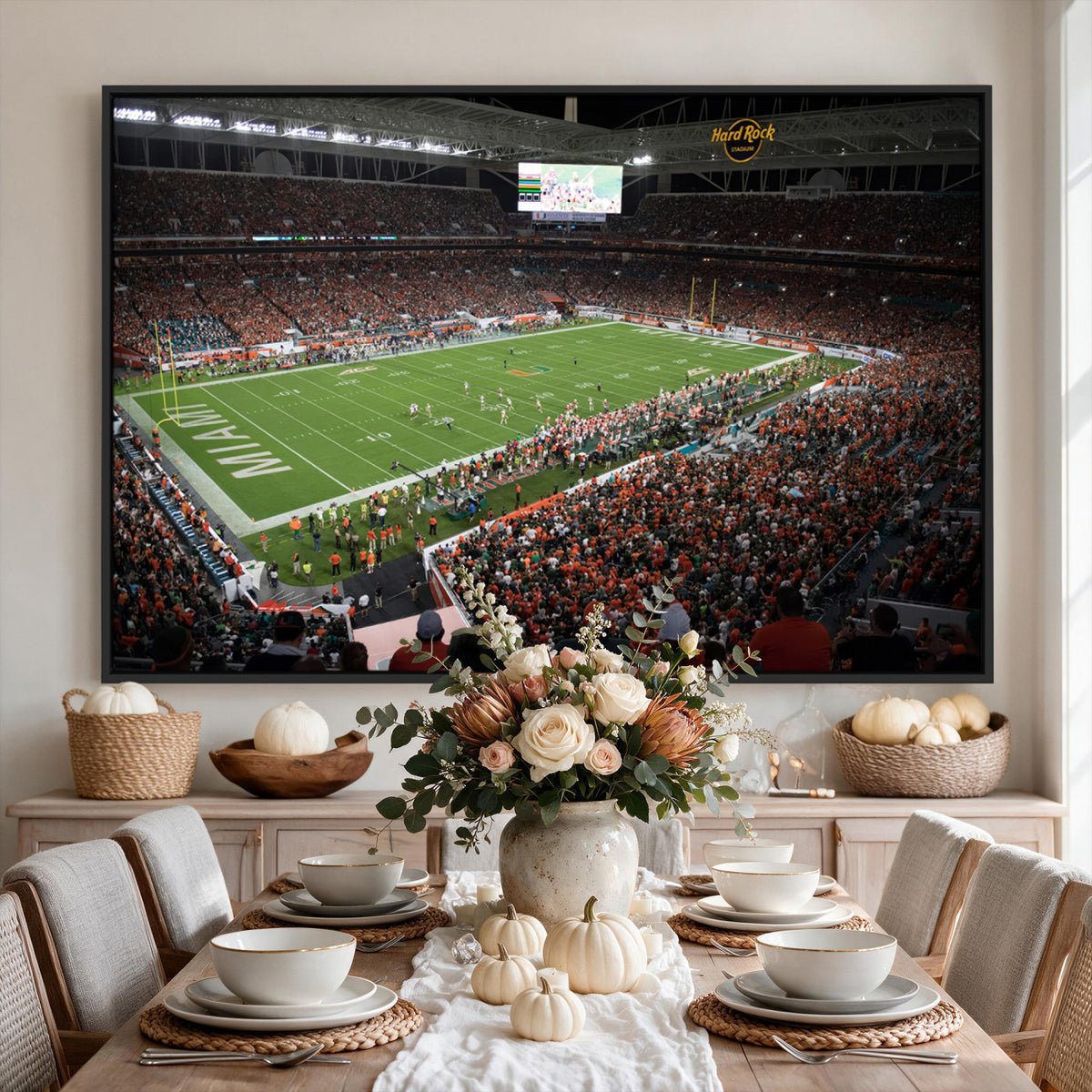 33698-PAN-FL-20X10 - Miami Hurricanes Football Team Print Canvas- Miami Hard Rock Stadium Wall Art Canvas Print