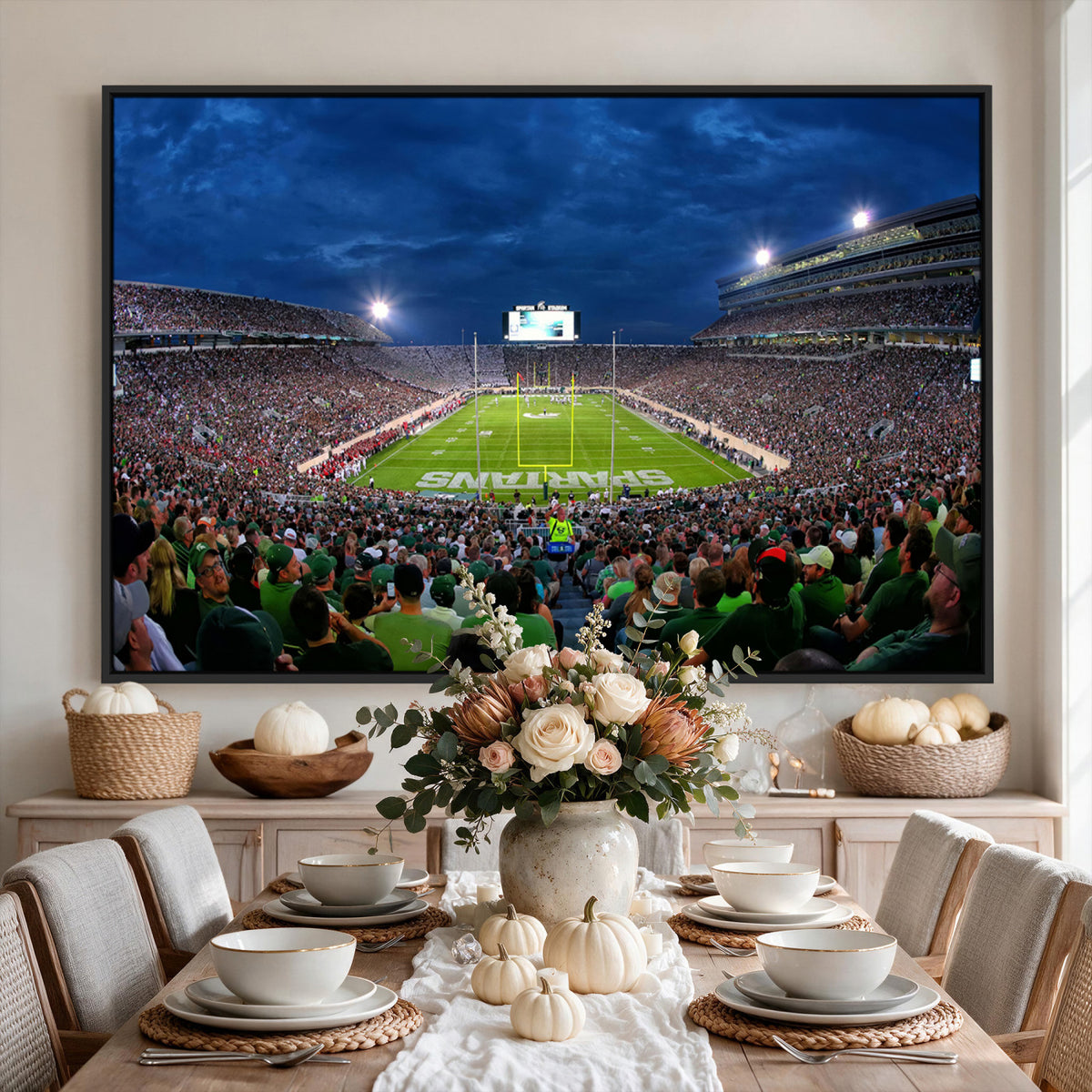 35248-PAN-FL-20X10 - Michigan State Spartans Football Team Print - East Lansing Spartan Stadium Wall Art Canvas Print