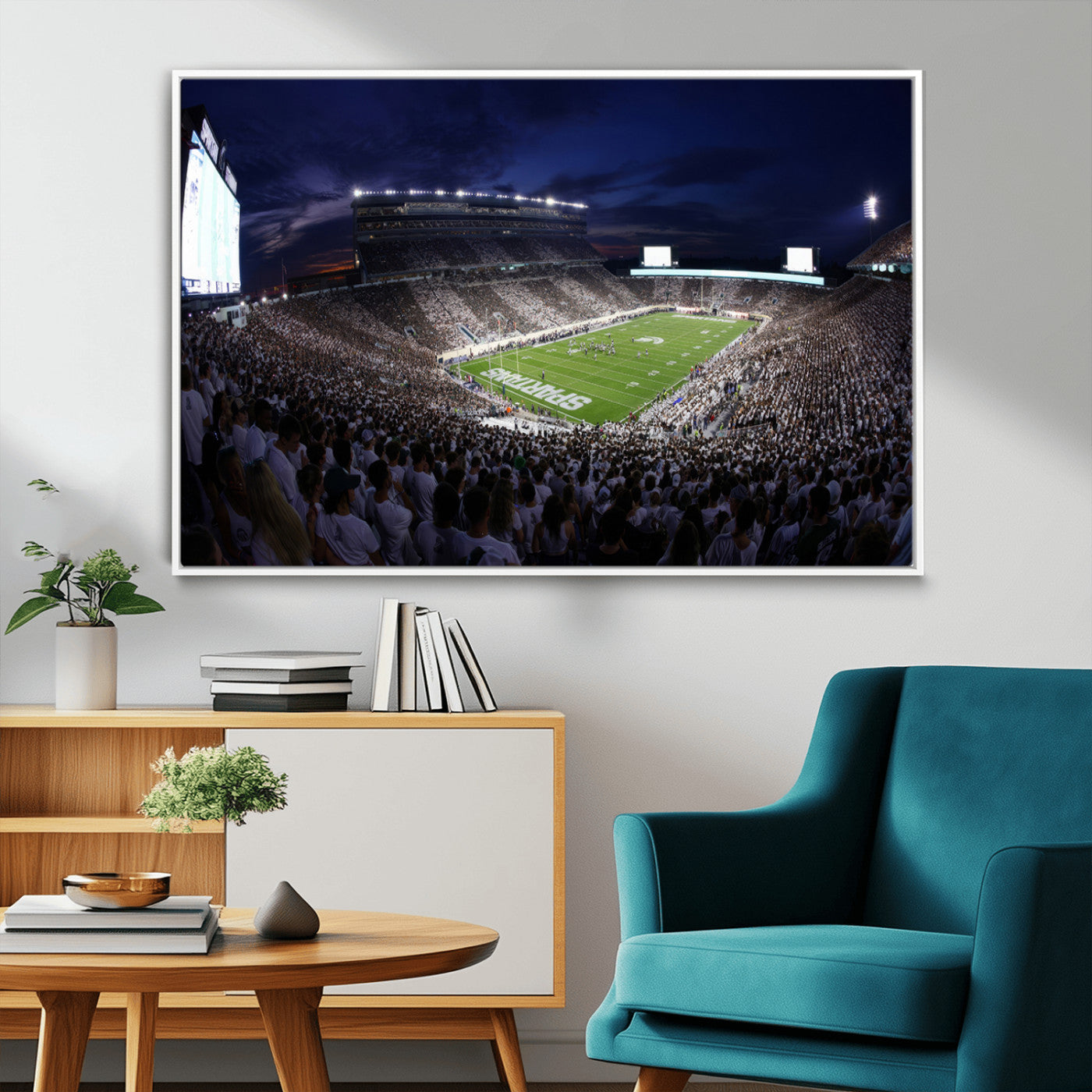75193-MGV-CV-36X24-Michigan State Spartans Canvas, Framed Football Team Print - East Lansing Spartan Stadium Wall Art