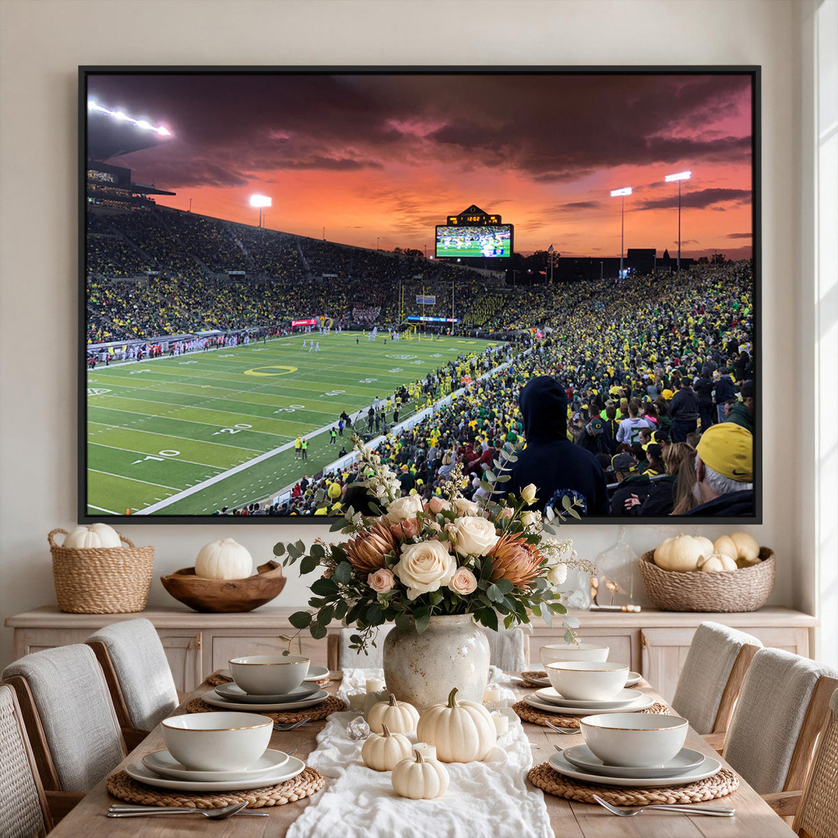 75065-PAN-FL-20X10 - Eugene Autzen Stadium Canvas Wall Art Print – Sunset Over Iconic Football Field Wall Decor for Home
