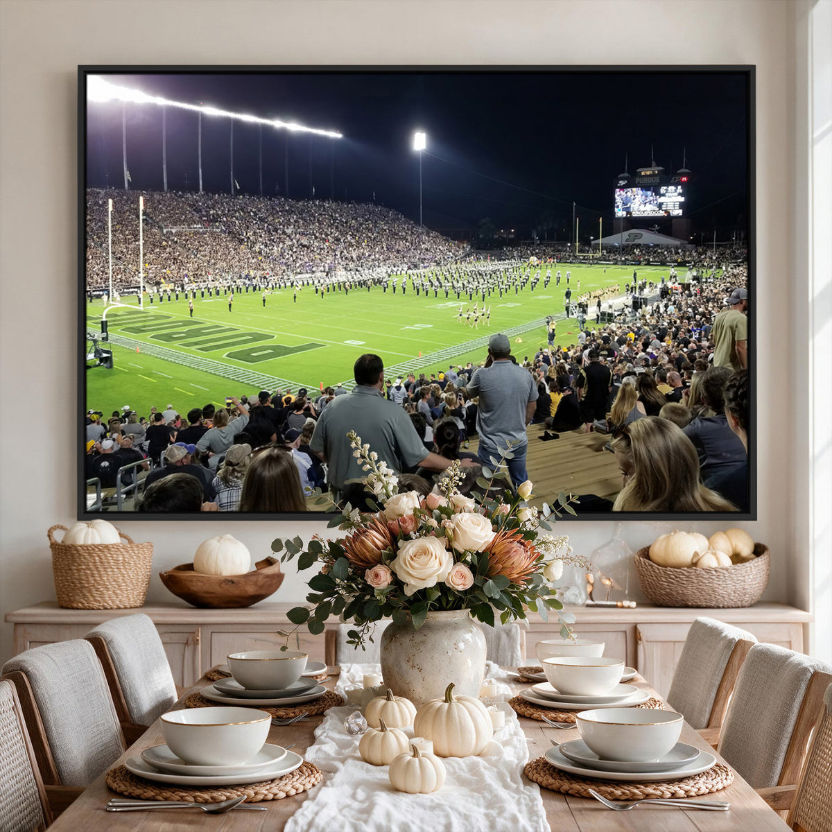 56796-PAN-FL-20X10 - Purdue University Boilermakers Football Team Print - West Lafayette Ross-Ade Stadium Wall Art Canvas