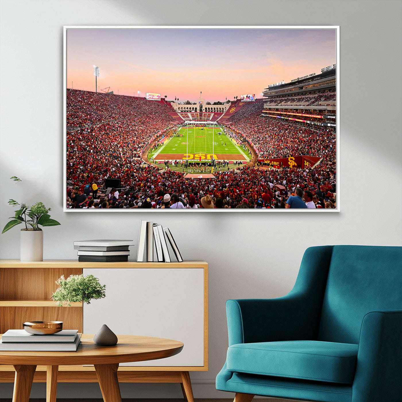 39904-MGV-FC-36X24_White-The University of Southern California USC Trojans Football Team Print - Los Angeles Memorial