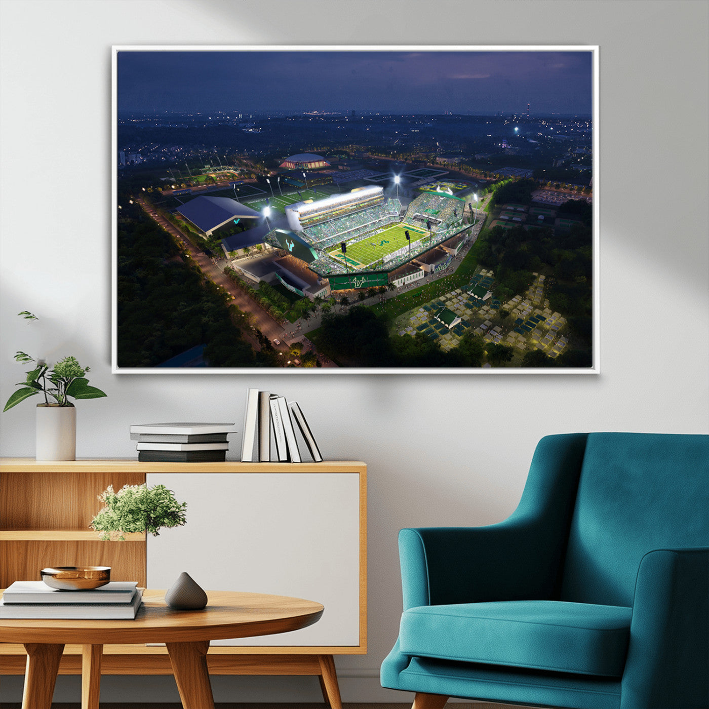27554-MGV-FC-36X24_White-The University of South Florida Bulls Football Team Print - Tampa USF Football Stadium Wall Art