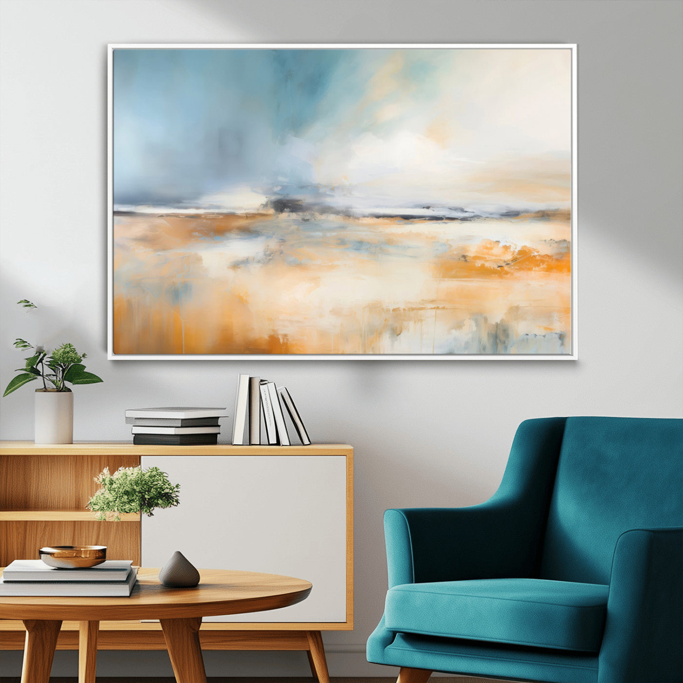 guzelmis-sharpen-MGV-FC-36X24_White-Abstract Landscape Wall Art Canvas Print - Warm Tones of Orange and Blue, Modern Framed Art for Home