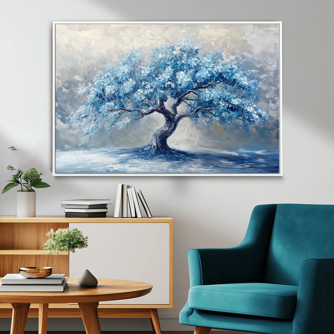 56105-MGV-CV-36X24-Abstract Blue Tree Art Canvas Print, Majestic Tree Wall Art Print for Farmhouse Decor