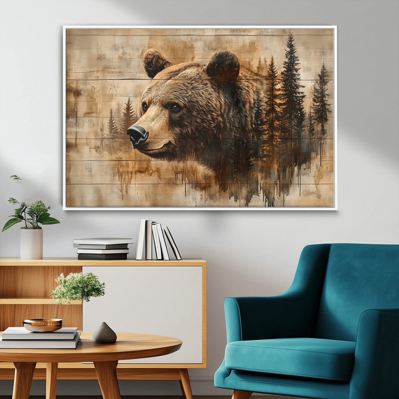 48378-MGV-CV-36X24 - Rustic Grizzly Bear Wall Art, Abstract Grizzly 399 Bear Wall Art Canvas Print - Woodland Wildlife