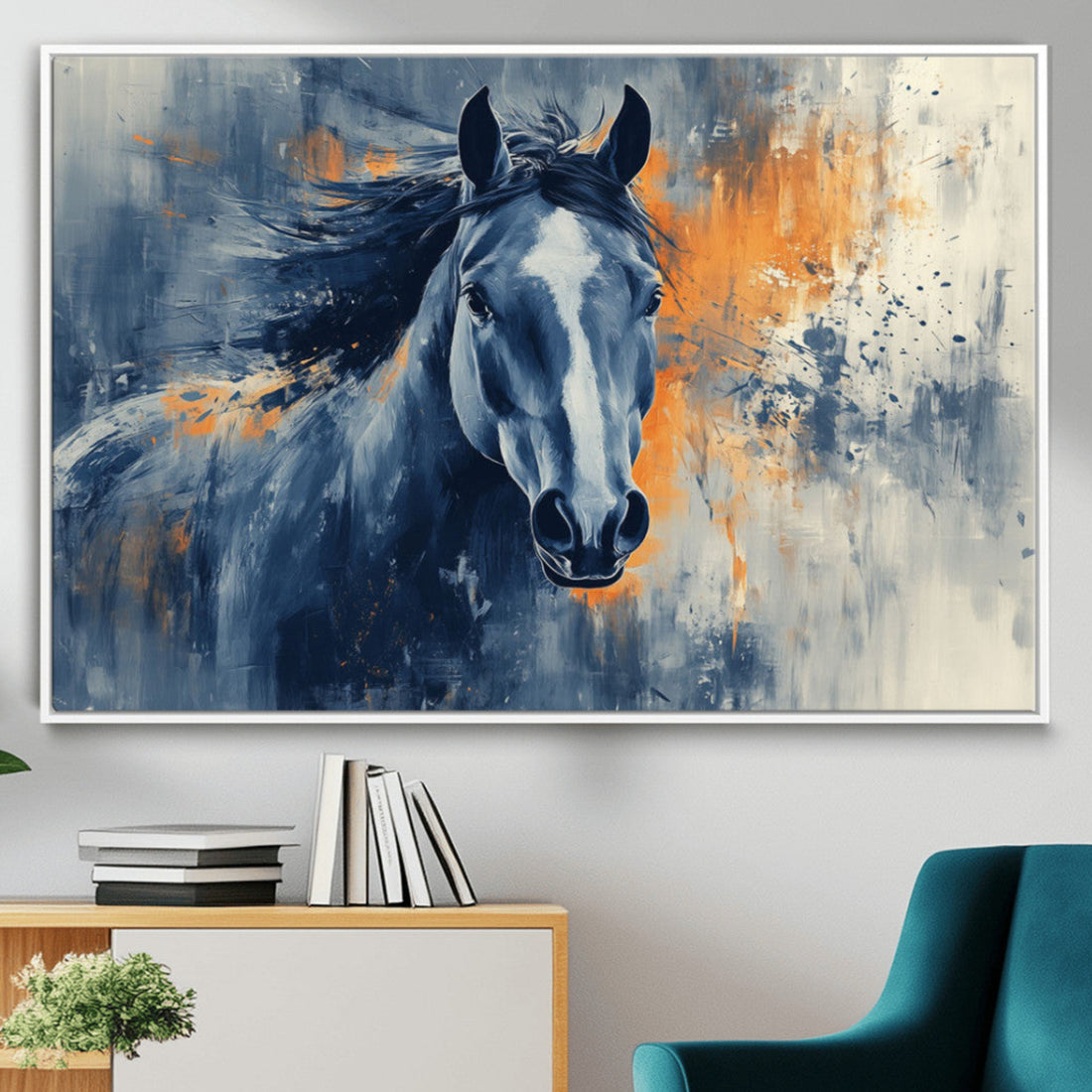 Abstract Blue Horse Wall Art Print Canvas | Western Horse Wall Art for Farmhouse Decor