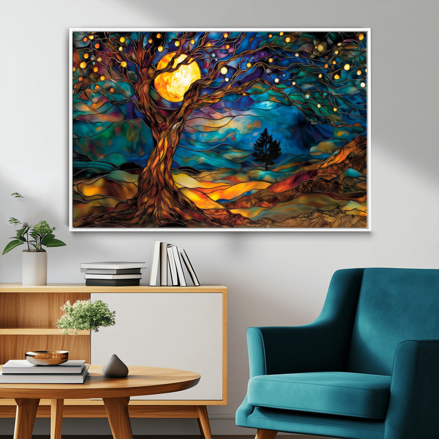 18319-MGV-CV-36X24-Tree of Life Wall Art - Yggdrasil Tree of Life Canvas Print - Vibrant Moonlit Tree Wall Art, Tree