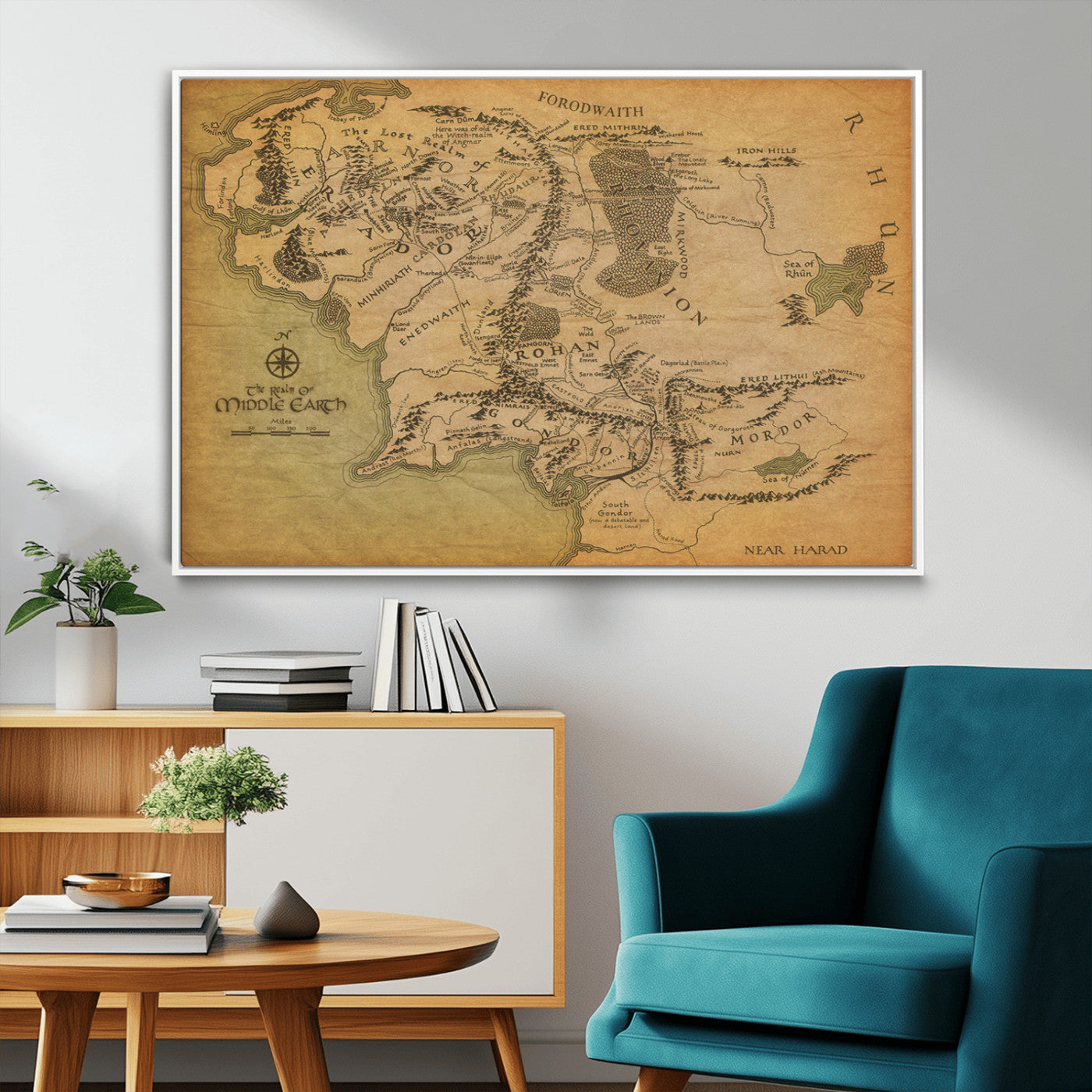 65656565-MGV-FC-36X24_White-Middle Earth Map Canvas Wall Art – Vintage Fantasy Map Print, Decor for Home Library or Office