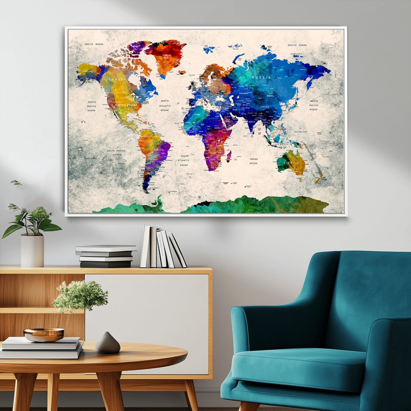 67752-MGV-CV-36X24-Push Pin World Map Canvas Print – Framed Travel Map Wall Art for Couples, Anniversary Gift, Modern Home or Office Decor