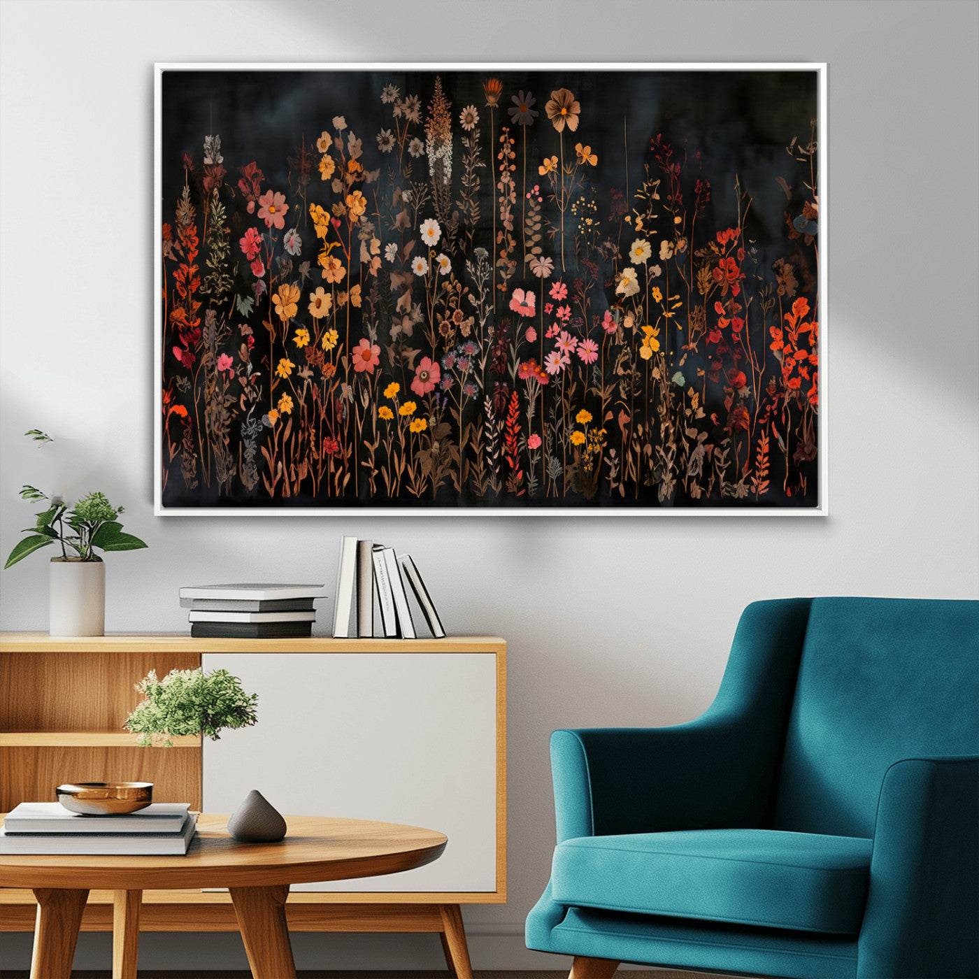 AbstFLF-MGV-CV-36X24-Large Floral Painting Print Illustration Flowers Canvas Wall Art Botanical Wall Decor Modern