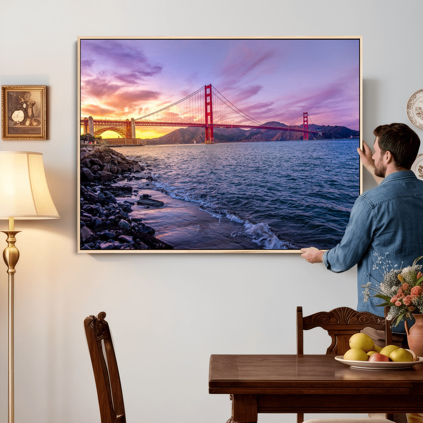 24256-MGV-CV-36X24 - Golden Gate Bridge Wall Art Print, San Francisco Sunset Canvas Wall Art, Cityscape Canvas Print for