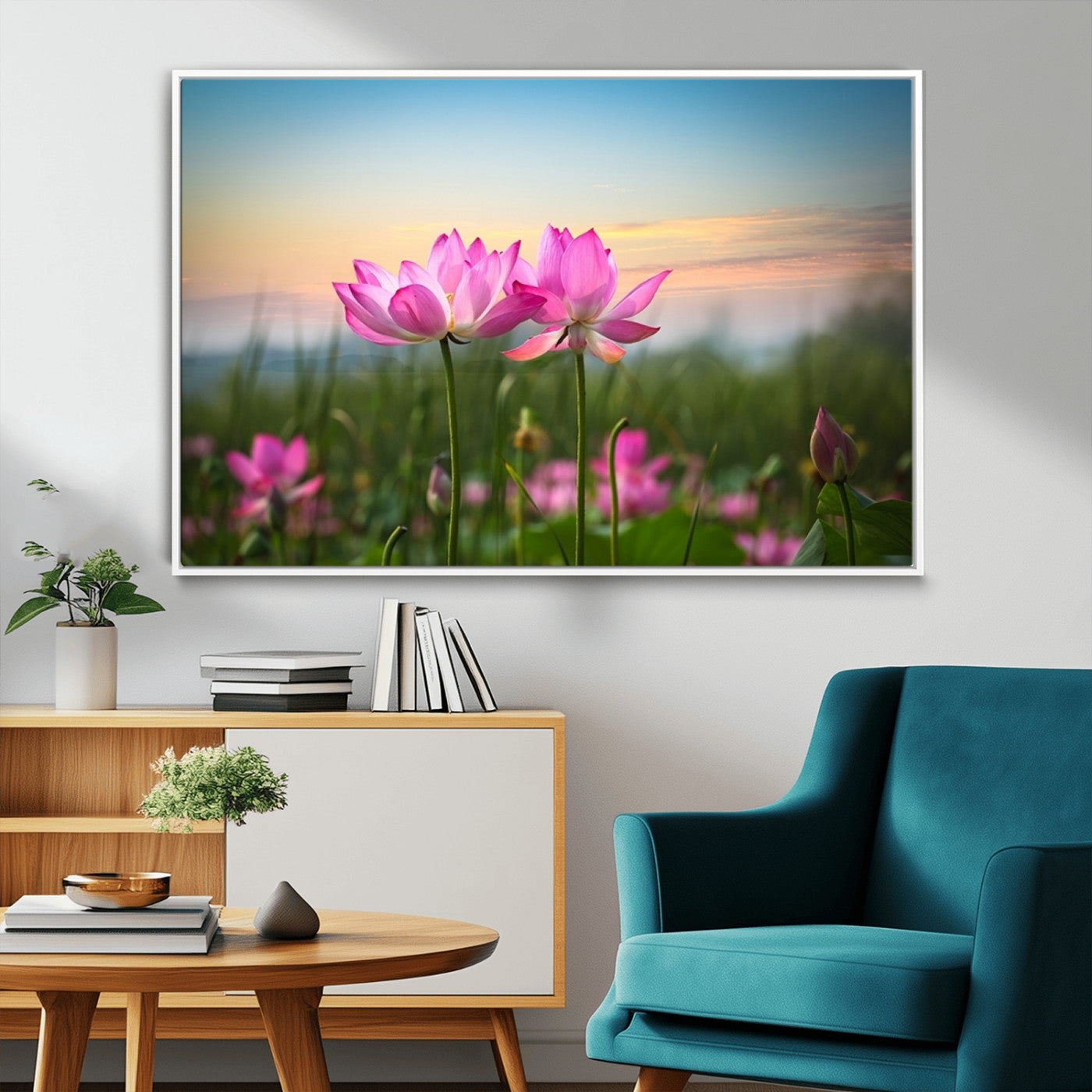 64234-MGV-FC-36X24_White-Pink Flower on the Mountain Canvas Print, Framed Pink Flower Canvas Wall Art