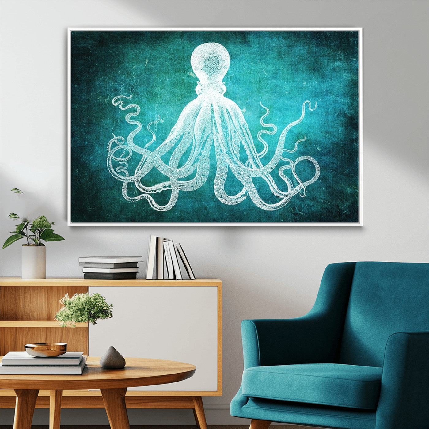 20773-MGV-CV-36X24-Green Octopus Abstract Wall Art Canvas Print