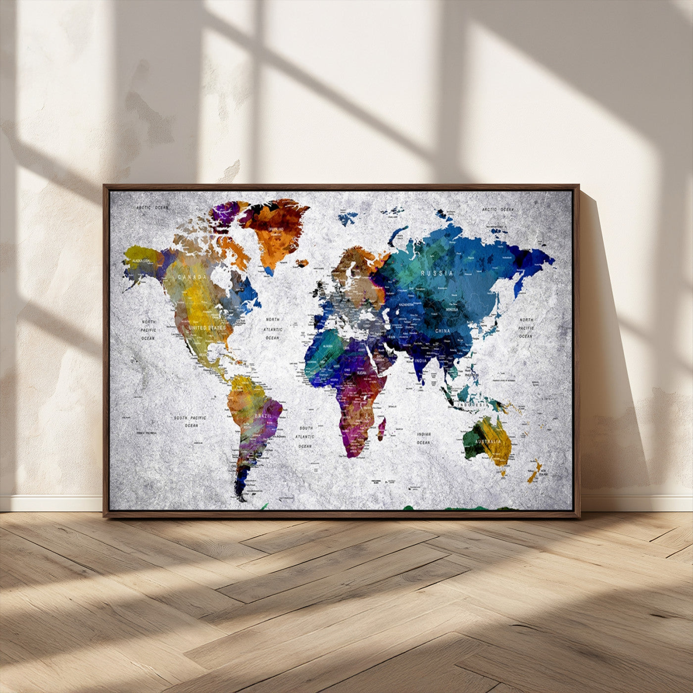 73670-MGV-FC-36X24_Walnut-Push Pin World Map Canvas Print – Travel Tracker Wall Art for Couples, Perfect Anniversary Gift for Home or Office Decor