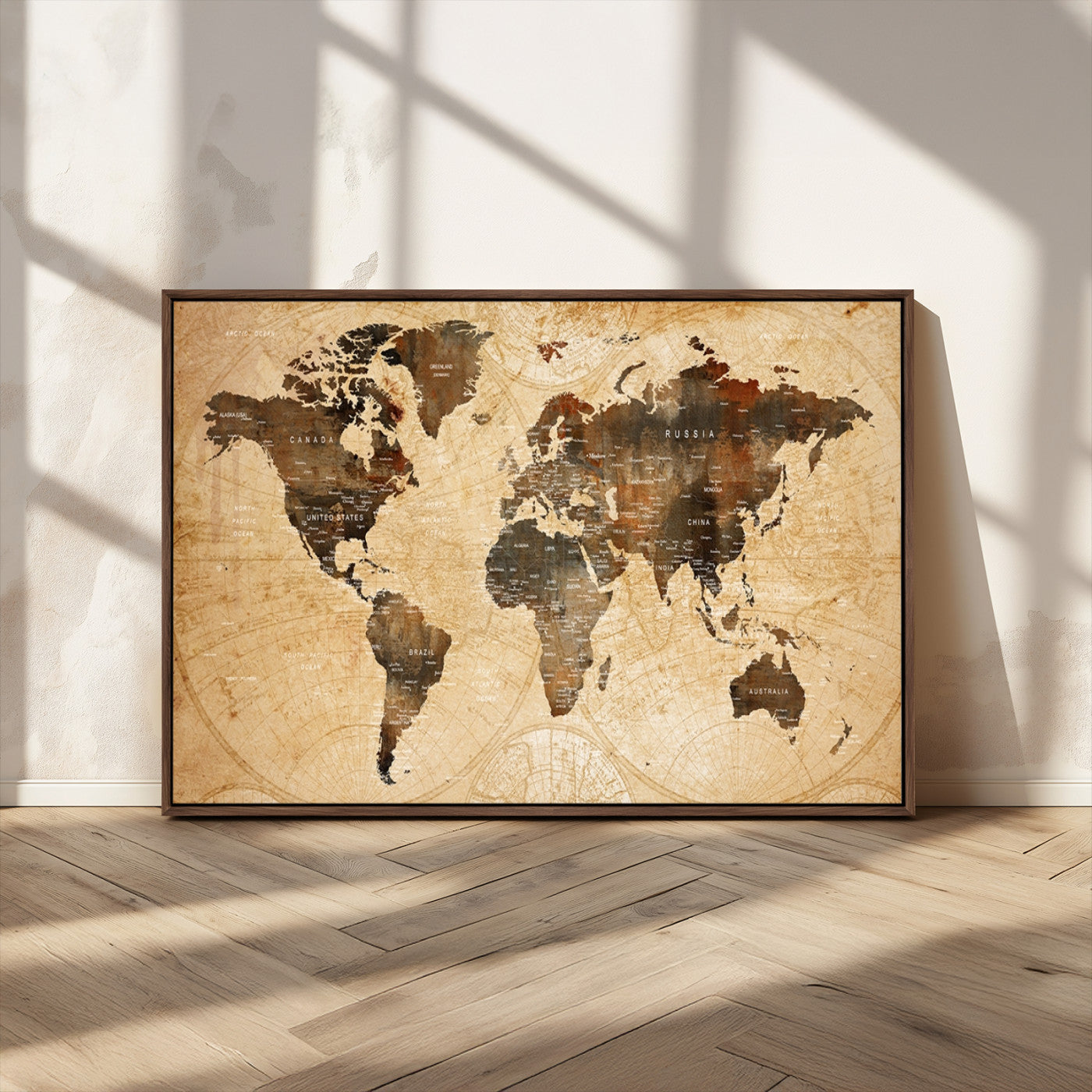 13813-MGV-CV-36X24-Push Pin World Map Canvas Print – Framed Travel Tracker Wall Art for Couples, Perfect Anniversary Gift and Home Decor