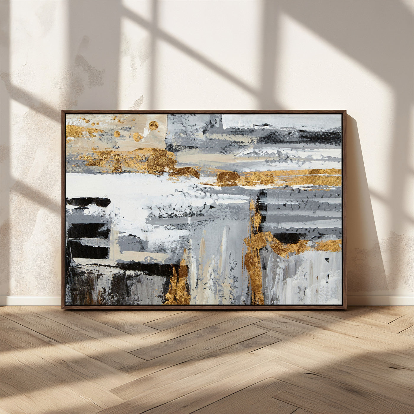 43177-MGV-CV-36X24-Abstract Painting Canvas Wall Art Print Paint Drip Art Brush Strokes Gray Artwork