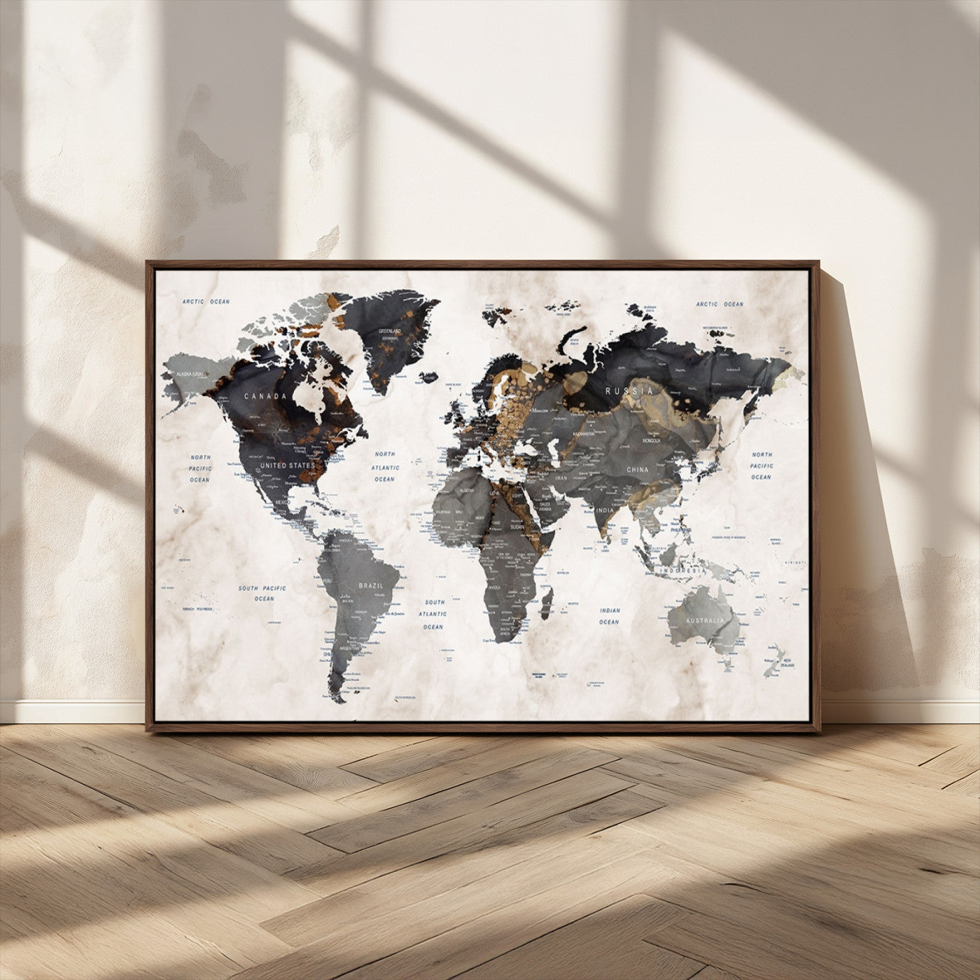 48937-MGV-CV-36X24-Push Pin World Map Canvas Print – Framed Travel Tracker Wall Art for Couples, Romantic Anniversary Gift and Home Decor