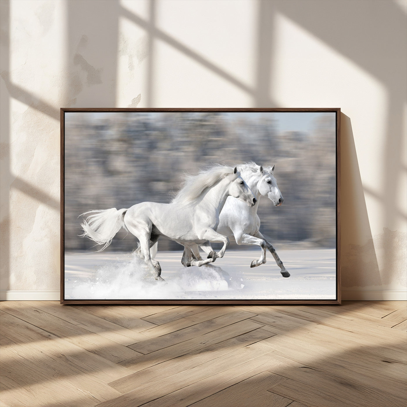 30973-MGV-FC-36X24_Walnut-The White Horses Wall Art, Framed White Horses Wall Art Canvas Print