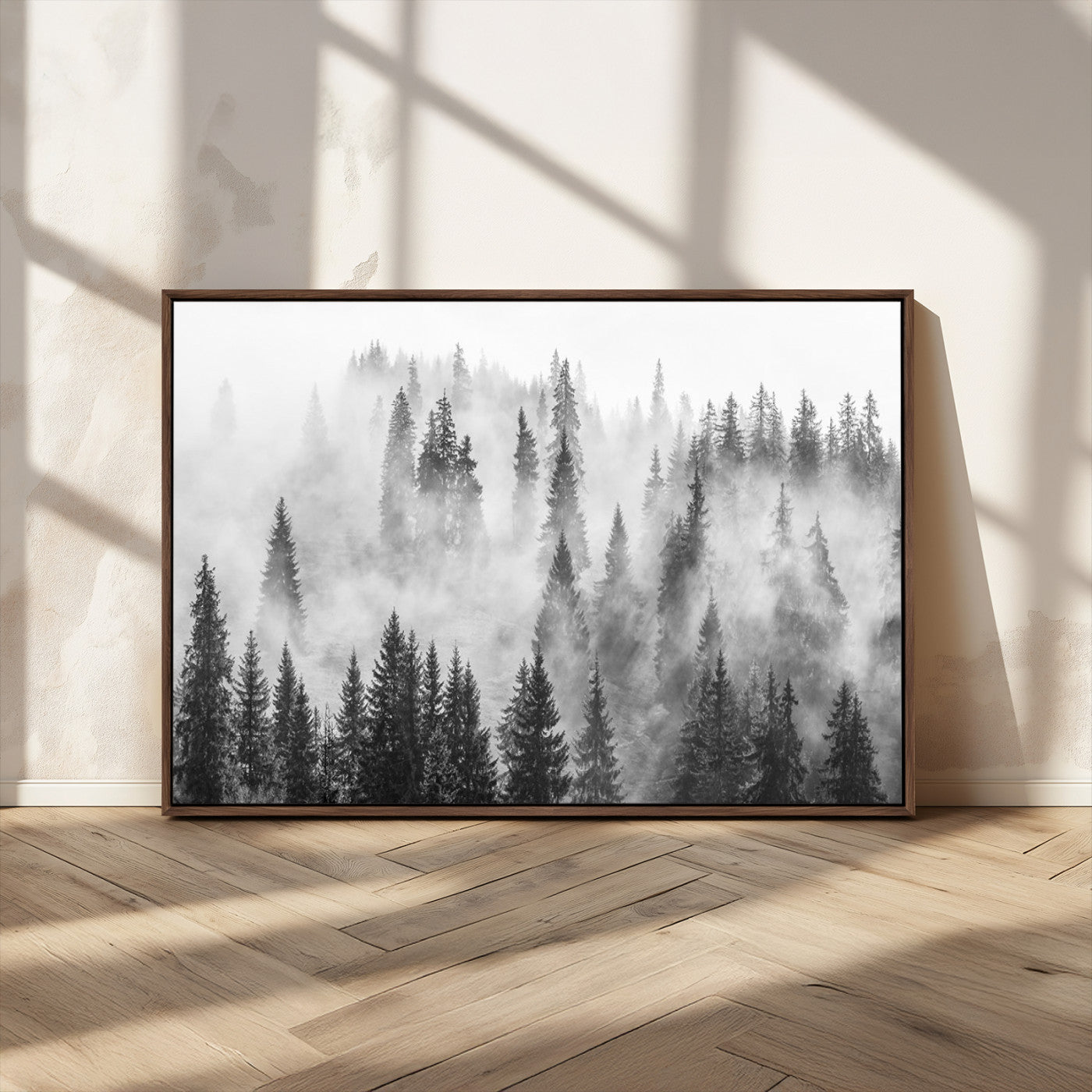 -Forest Wall Art Print | Foggy Pine Forest Canvas Wall Art - Black and White Nature Decor for Living Room, Office
