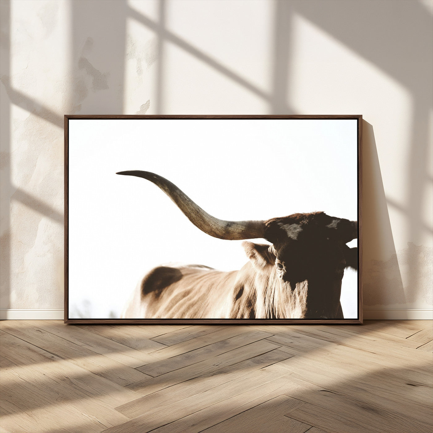 35866-MGV-CV-36X24-Texas Longhorn Wall Art Canvas Print | 3-Panel Large Longhorn Canvas Print for Living Room, Framed