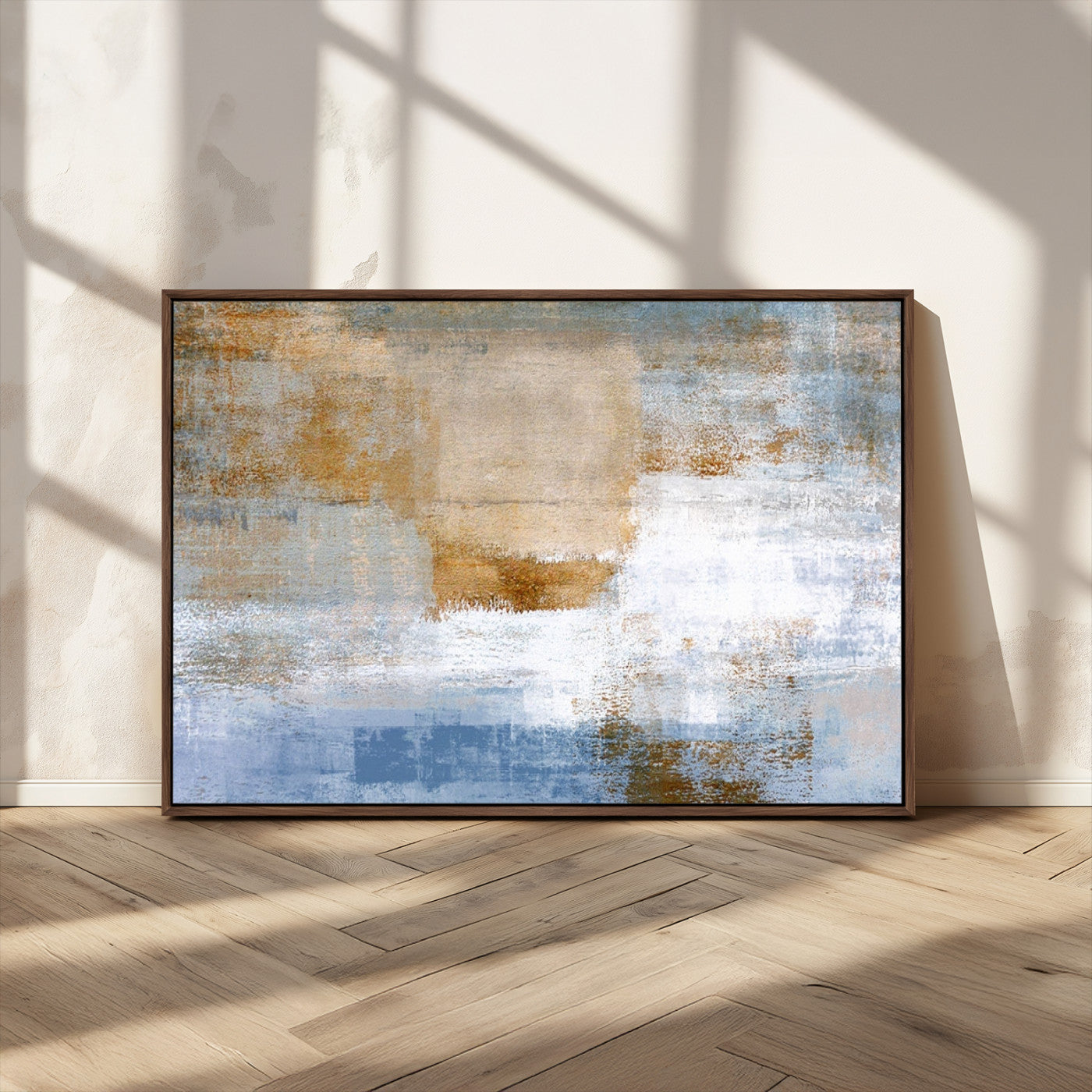72354-MGV-CV-36X24-Blue Multi Panel Abstract Wall Art Canvas, Abstract Blue and Gold Canvas Print