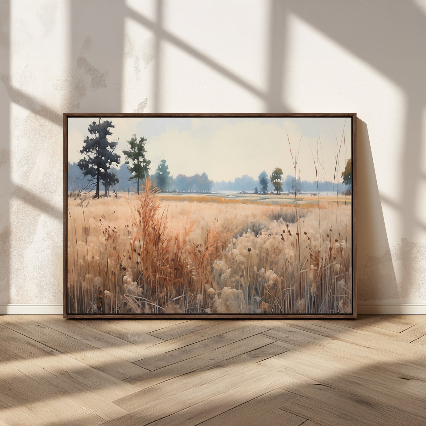 98822-MGV-FC-36X24_Walnut-Golden Fields Canvas Wall Art Print – Serene Landscape of Nature’s Tranquility in Minimalist Modern