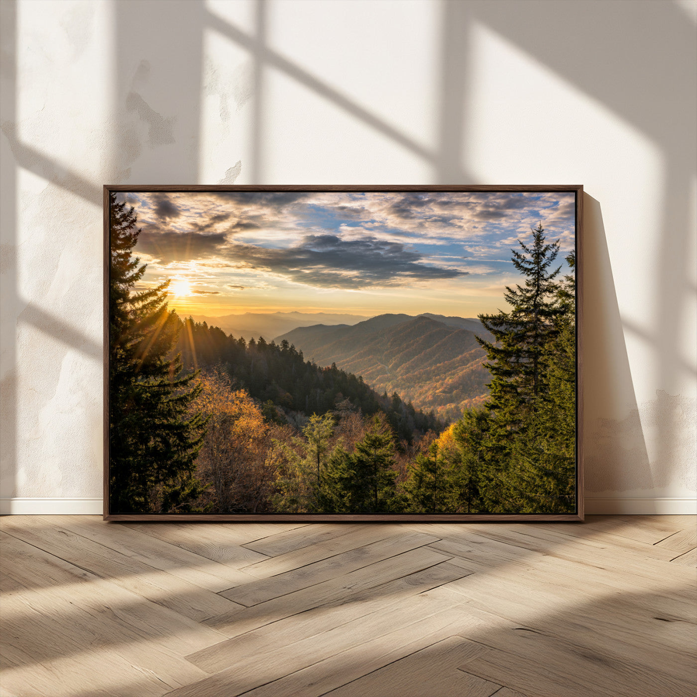 73692479-MGV-CV-36X24-Sunrise Over the Smoky Mountains Canvas Wall Art – Breathtaking Scenic Landscape Photography in a