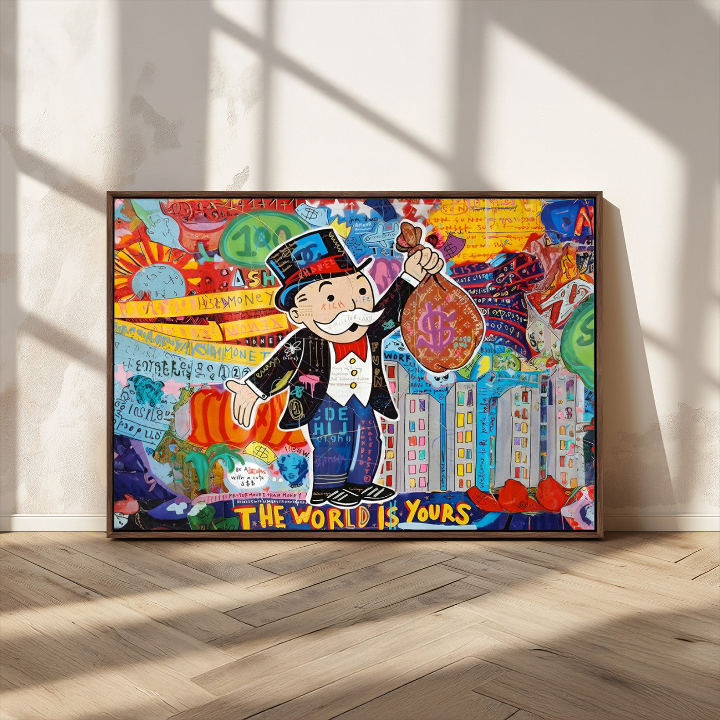 96320-MGV-CV-36X24-Pop Art Monopoly Man Canvas Wall Art Print - Bold and Colorful Street Art-Inspired Decor for Living